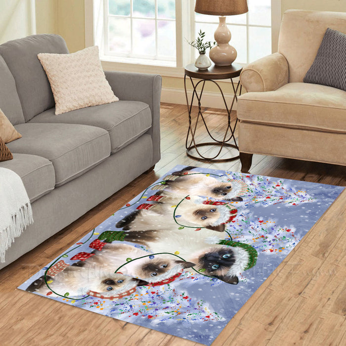 Christmas Lights and Siamese Cats Area Rug - Ultra Soft Cute Pet Printed Unique Style Floor Living Room Carpet Decorative Rug for Indoor Gift for Pet Lovers