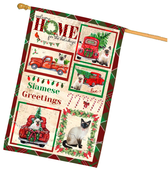 Welcome Home for Christmas Holidays Siamese Cats House flag FLG67053