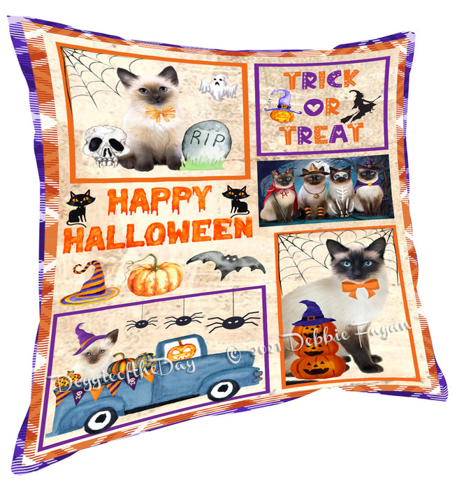 Happy Halloween Trick or Treat Siamese Cats Pillow with Top Quality High-Resolution Images - Ultra Soft Pet Pillows for Sleeping - Reversible & Comfort - Ideal Gift for Dog Lover - Cushion for Sofa Couch Bed - 100% Polyester