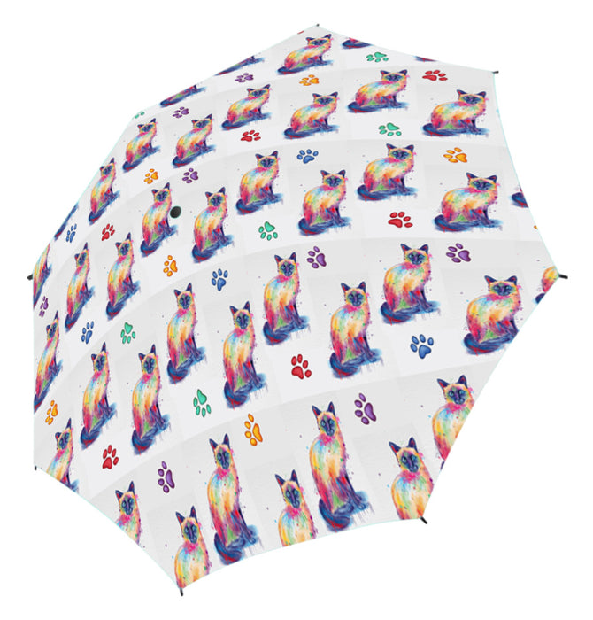 Watercolor Mini Siamese CatsSemi-Automatic Foldable Umbrella