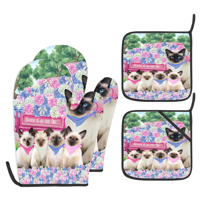 Siamese Cat Oven Mitts and Pot Holder Set: Explore a Variety of Designs, Personalized, Potholders with Kitchen Gloves for Cooking, Custom, Halloween Gifts for Cats Mom