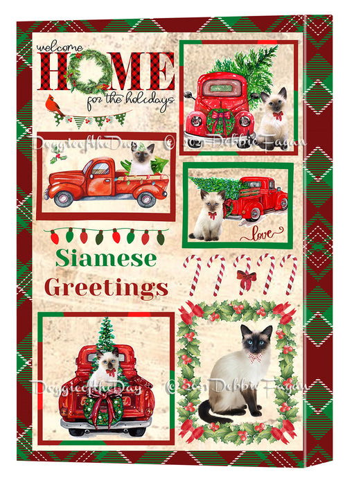 Welcome Home for Christmas Holidays Siamese Cats Canvas Wall Art Decor - Premium Quality Canvas Wall Art for Living Room Bedroom Home Office Decor Ready to Hang CVS149903