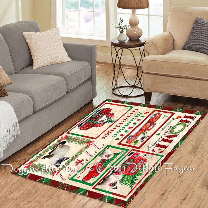 Welcome Home for Christmas Holidays Siamese Cats Polyester Living Room Carpet Area Rug ARUG65186