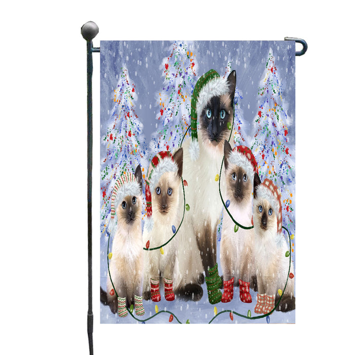 Christmas Lights and Siamese Cats Garden Flags- Outdoor Double Sided Garden Yard Porch Lawn Spring Decorative Vertical Home Flags 12 1/2"w x 18"h