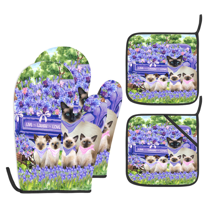 Siamese Cat Oven Mitts and Pot Holder Set: Explore a Variety of Designs, Custom, Personalized, Kitchen Gloves for Cooking with Potholders, Gift for Cats Lovers