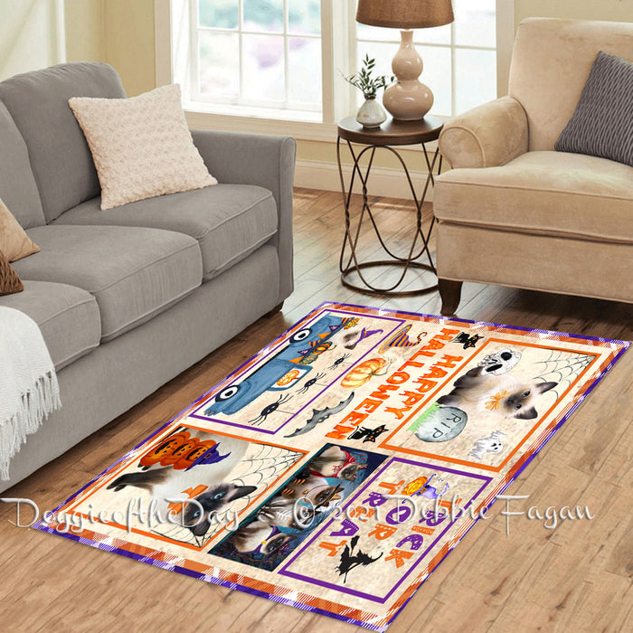 Happy Halloween Trick or Treat Siamese Cats Polyester Living Room Carpet Area Rug ARUG65942