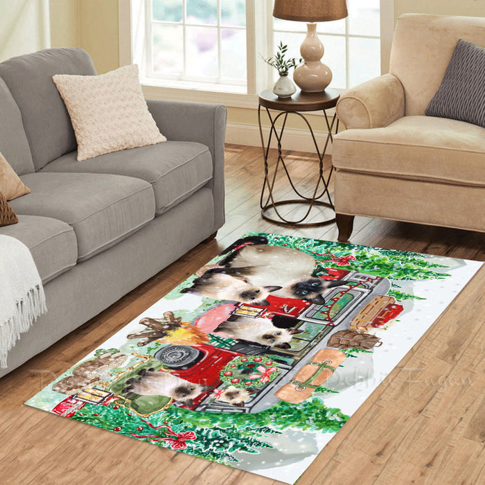 Christmas Time Camping with Siamese Cats Area Rug - Ultra Soft Cute Pet Printed Unique Style Floor Living Room Carpet Decorative Rug for Indoor Gift for Pet Lovers