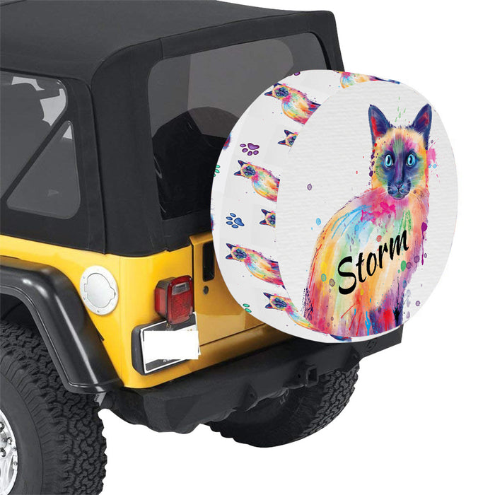 Custom Pet Name Personalized Watercolor Siamese Cat Car Tire Cover