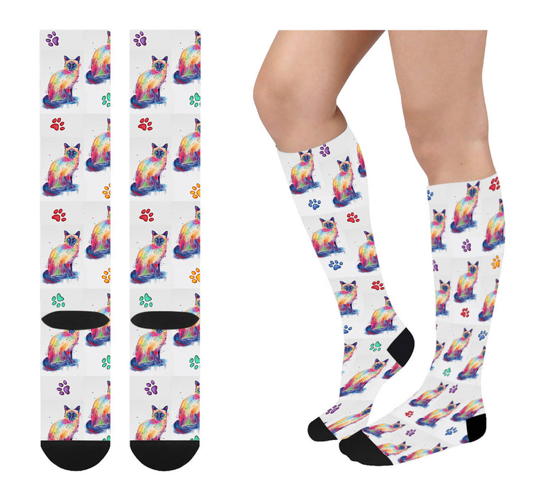 Watercolor Siamese Cats Women's Over the Calf Socks