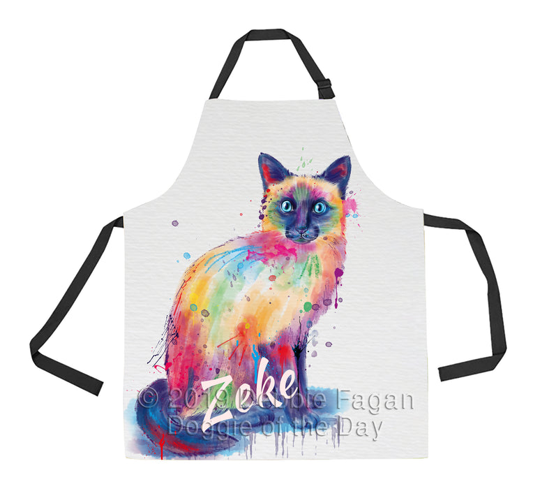 Custom Pet Name Personalized Watercolor Siamese Cat Apron