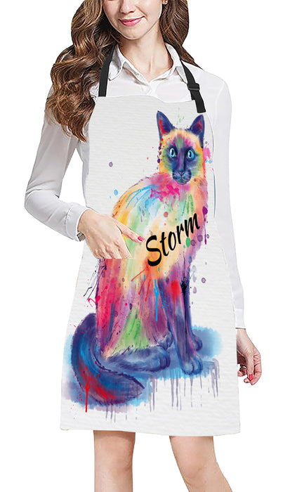 Custom Pet Name Personalized Watercolor Siamese Cat Apron