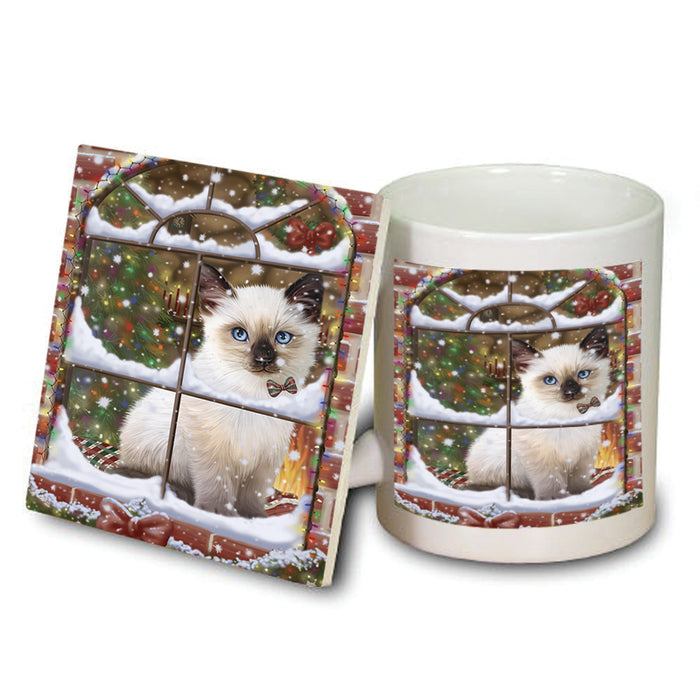 Please Come Home For Christmas Siamese Cat Sitting In Window Mug and Coaster Set MUC53637
