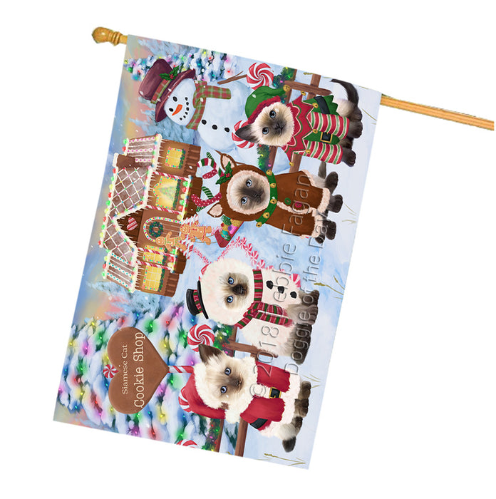 Holiday Gingerbread Cookie Shop Siamese Cats House Flag FLG57306