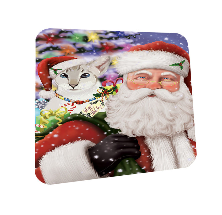 Santa Carrying Siamese Cat and Christmas Presents Coasters Set of 4 CST55484