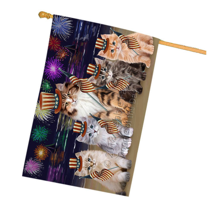 4th of July Independence Day Firework Siamese Cats House Flag FLG57653