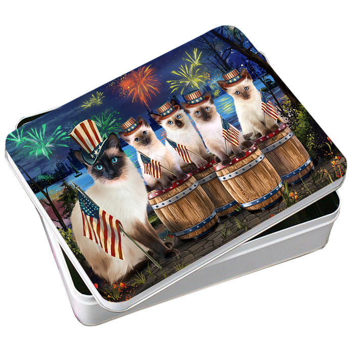 4th of July Independence Day Firework Siamese Cats Photo Storage Tin PITN54058