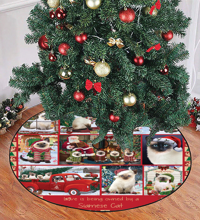 Love is Being Owned Christmas Siamese Cats Tree Skirt