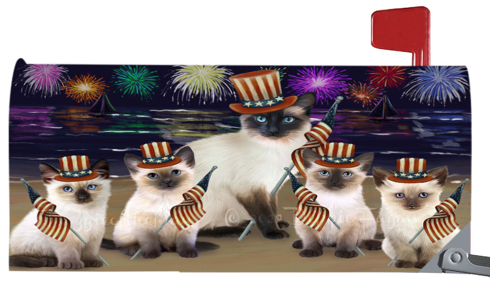 4th of July Independence Day Siamese Cats Magnetic Mailbox Cover Both Sides Pet Theme Printed Decorative Letter Box Wrap Case Postbox Thick Magnetic Vinyl Material