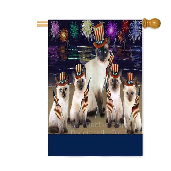 Personalized 4th of July Firework Siamese Cat Custom House Flag FLG-DOTD-A58148