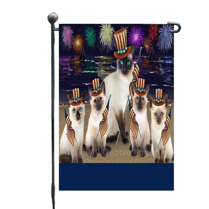 Personalized 4th of July Firework Siamese Cats Custom Garden Flags GFLG-DOTD-A58093