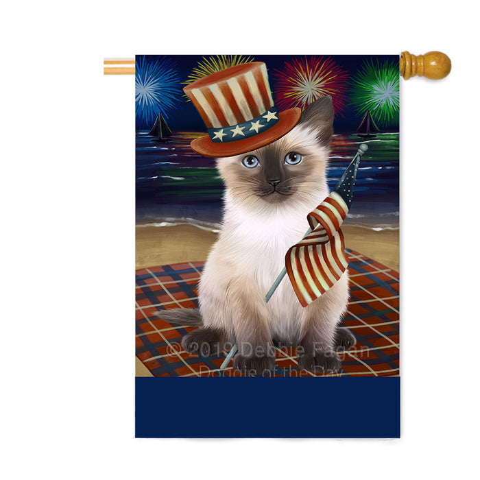 Personalized 4th of July Firework Siamese Cat Custom House Flag FLG-DOTD-A58150