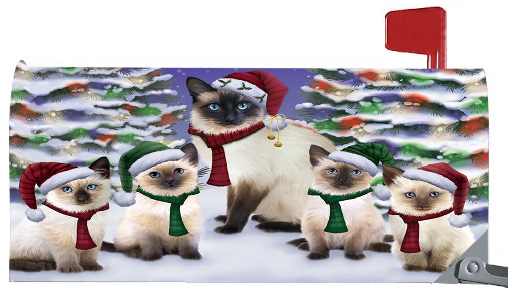 Magnetic Mailbox Cover Siamese Cats Christmas Family Portrait in Holiday Scenic Background MBC48256