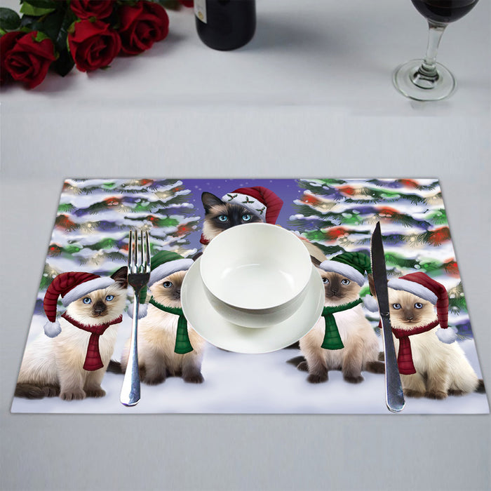 Siamese Cats Christmas Family Portrait in Holiday Scenic Background Placemat