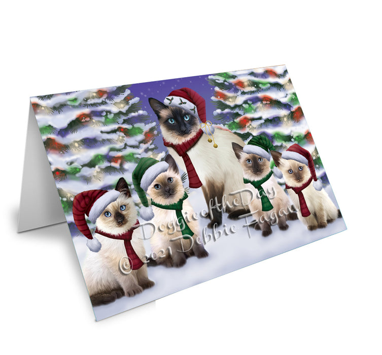 Christmas Family Portrait Siamese Cat Handmade Artwork Assorted Pets Greeting Cards and Note Cards with Envelopes for All Occasions and Holiday Seasons