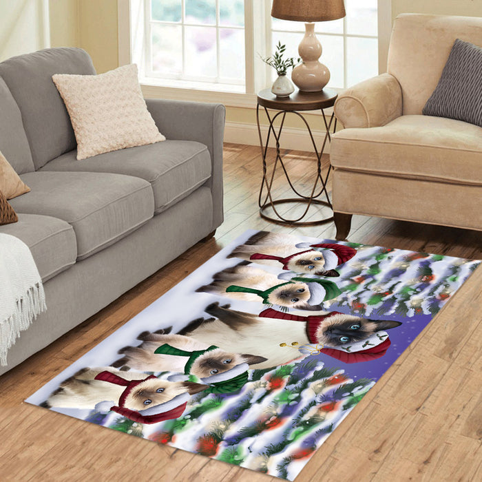 Siamese Cats Christmas Family Portrait in Holiday Scenic Background Area Rug