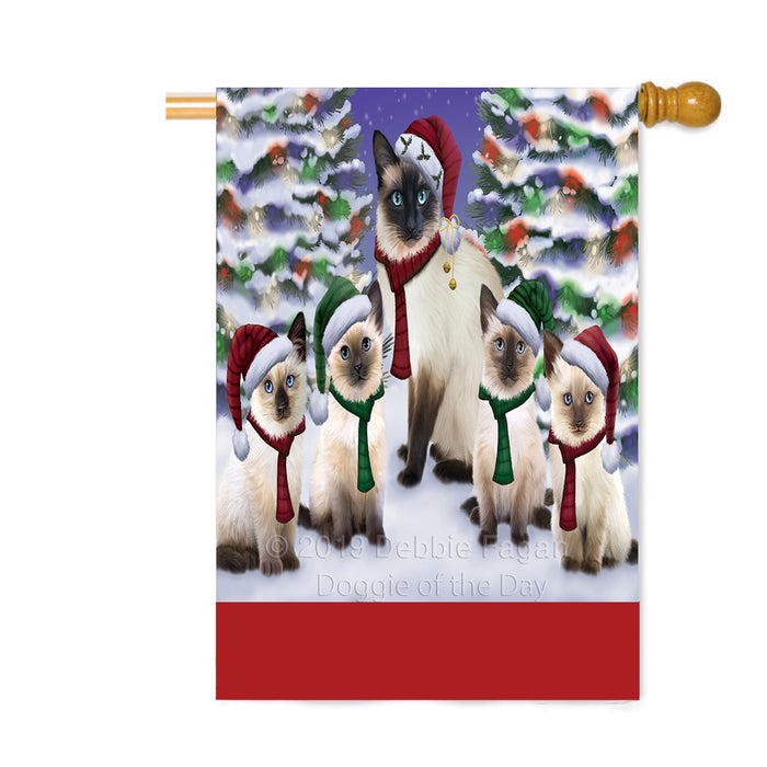 Personalized Christmas Happy Holidays Siamese Cats Family Portraits Custom House Flag FLG-DOTD-A59206