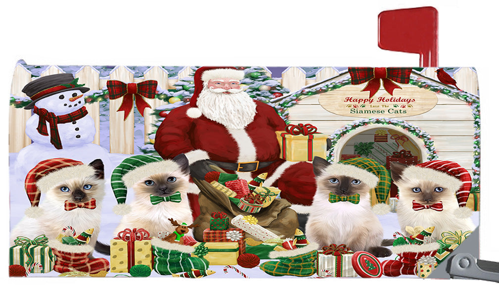 Happy Holidays Christmas Siamese Cats House Gathering 6.5 x 19 Inches Magnetic Mailbox Cover Post Box Cover Wraps Garden Yard Décor MBC48847