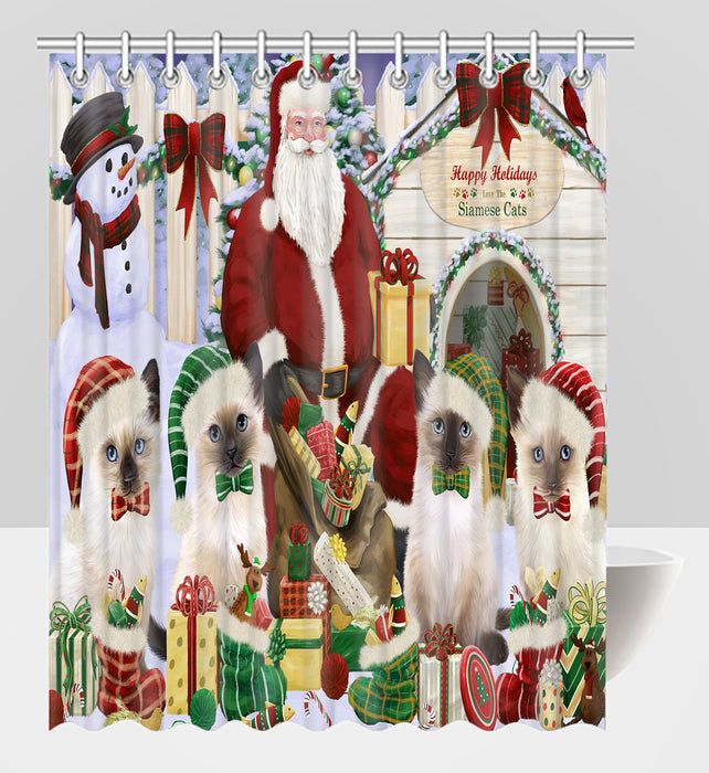 Happy Holidays Christmas Siamese Cats House Gathering Shower Curtain