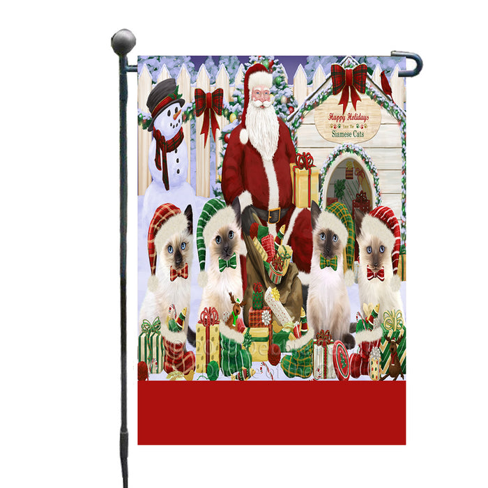 Personalized Happy Holidays Christmas Siamese Cats House Gathering Custom Garden Flags GFLG-DOTD-A58558