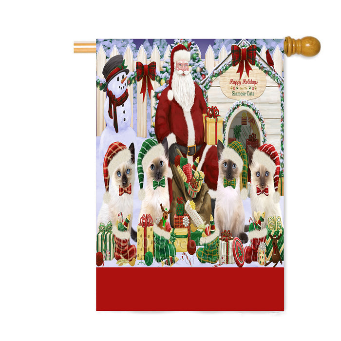 Personalized Happy Holidays Christmas Siamese Cats House Gathering Custom House Flag FLG-DOTD-A58614