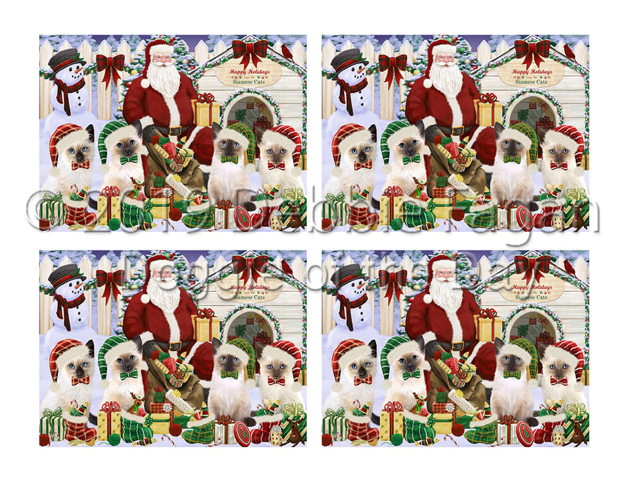 Happy Holidays Christmas Siamese Cats House Gathering Placemat