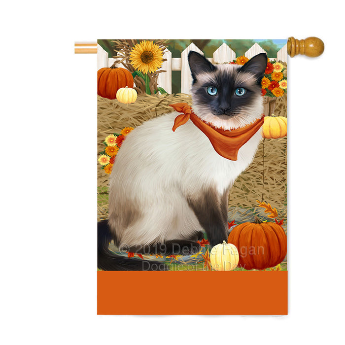 Personalized Fall Autumn Greeting Siamese Cat with Pumpkins Custom House Flag FLG-DOTD-A62115