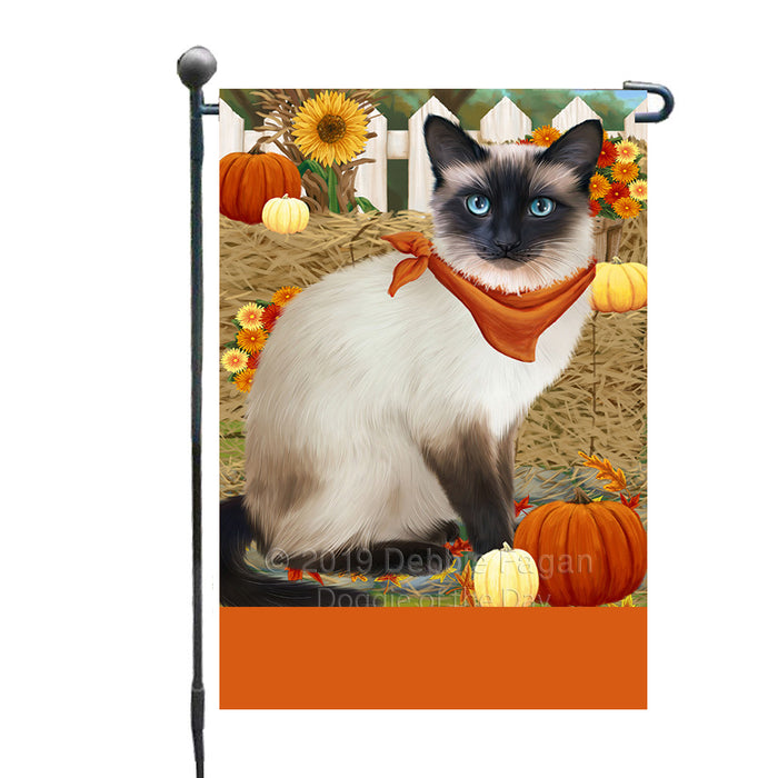 Personalized Fall Autumn Greeting Siamese Cat with Pumpkins Custom Garden Flags GFLG-DOTD-A62059