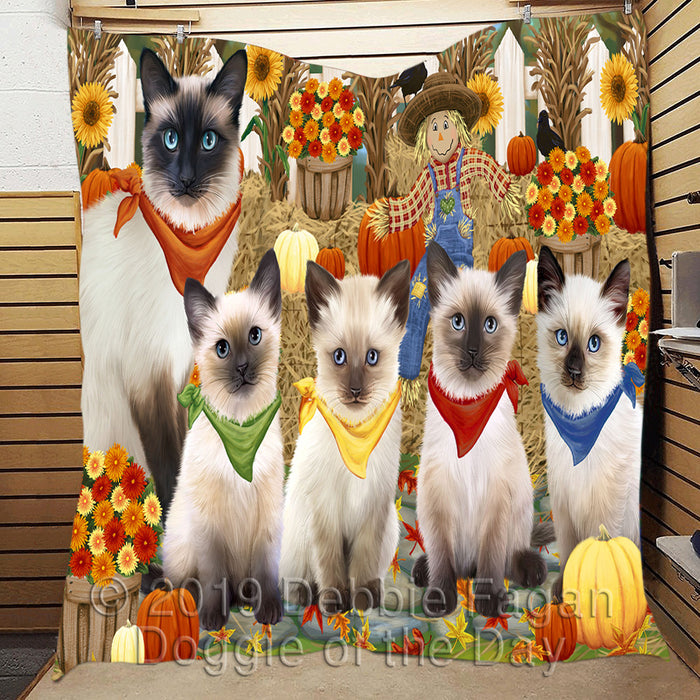 Fall Festive Harvest Time Gathering Siamese Cats Quilt