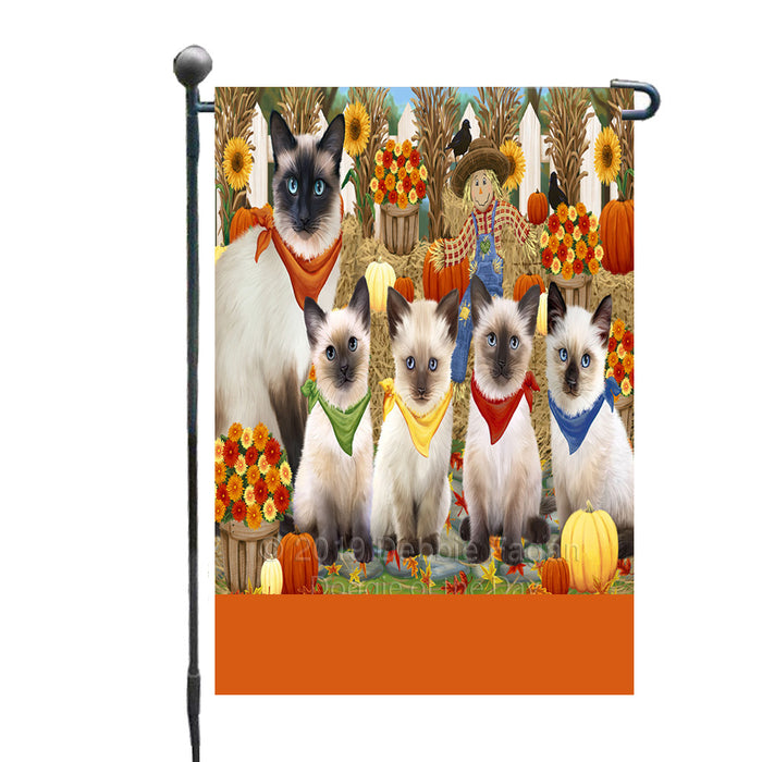 Personalized Fall Festive Gathering Siamese Cats with Pumpkins Custom Garden Flags GFLG-DOTD-A62060