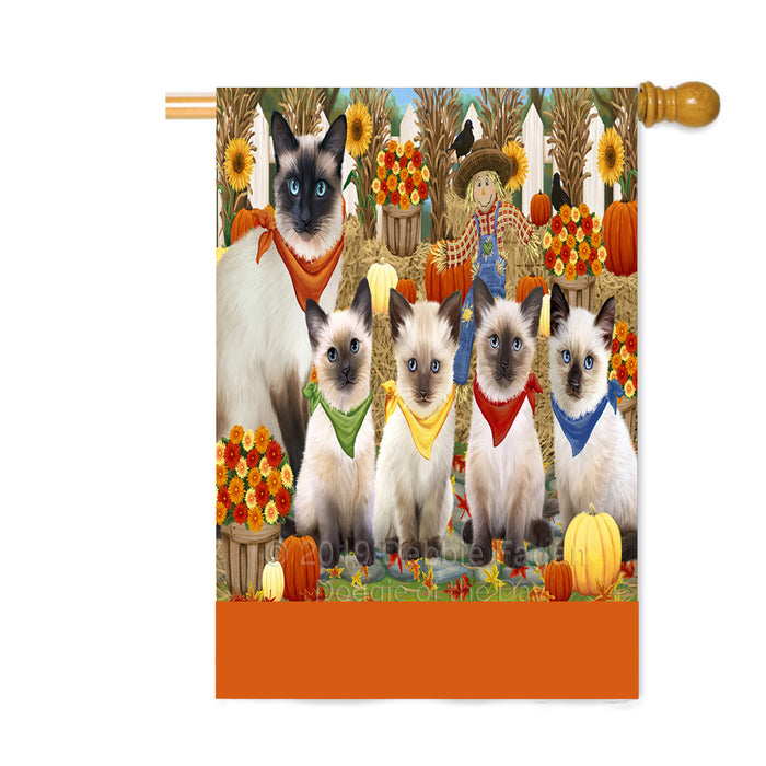 Personalized Fall Festive Gathering Siamese Cats with Pumpkins Custom House Flag FLG-DOTD-A62116