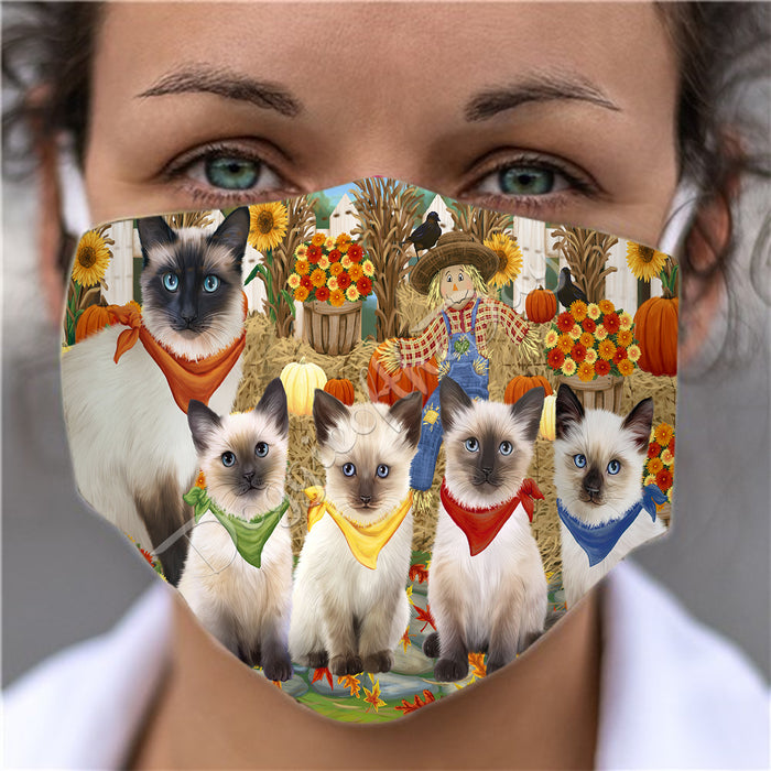 Fall Festive Harvest Time Gathering  Siamese Cats Face Mask FM48572