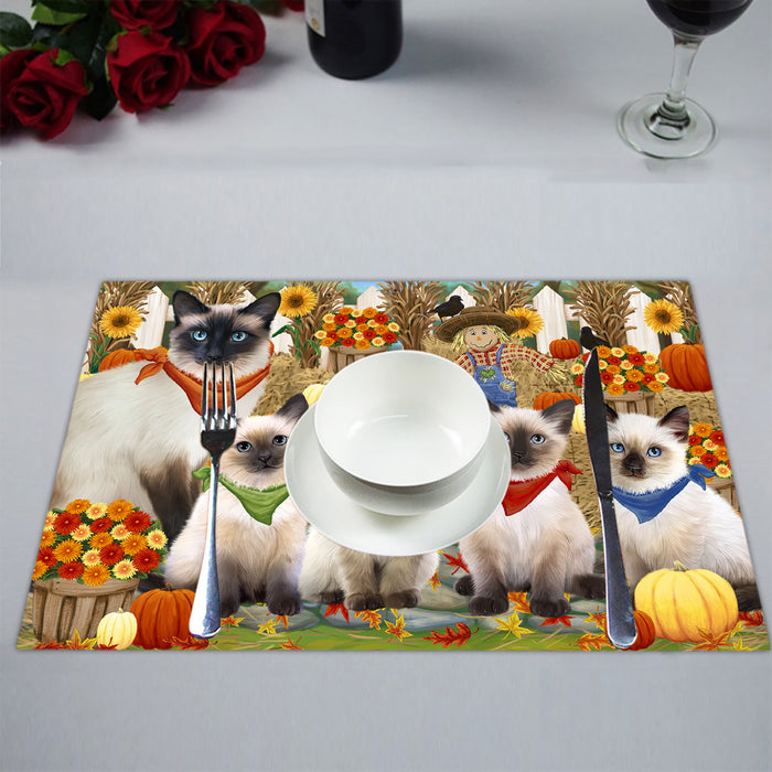 Fall Festive Harvest Time Gathering Siamese Cats Placemat