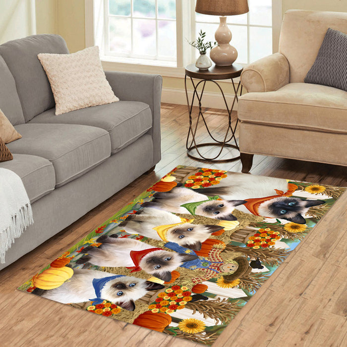 Fall Festive Harvest Time Gathering Siamese Cats Area Rug
