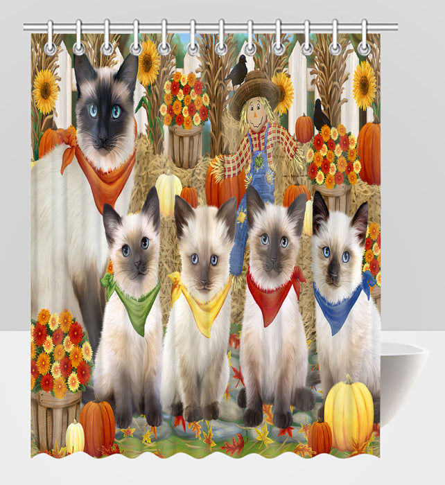 Fall Festive Harvest Time Gathering Siamese Cats Shower Curtain