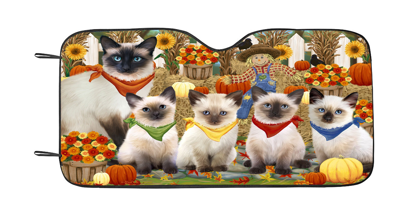 Fall Festive Harvest Time Gathering Siamese Cats Car Sun Shade