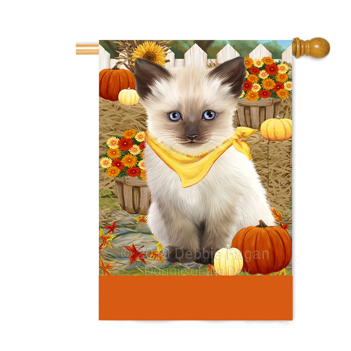 Personalized Fall Autumn Greeting Siamese Cat with Pumpkins Custom House Flag FLG-DOTD-A62117