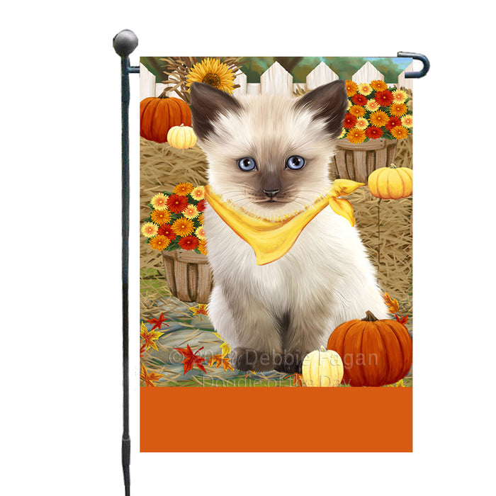 Personalized Fall Autumn Greeting Siamese Cat with Pumpkins Custom Garden Flags GFLG-DOTD-A62061