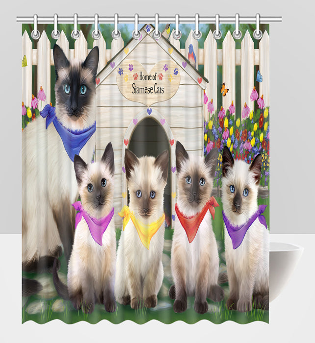 Spring Dog House Siamese Cats Shower Curtain