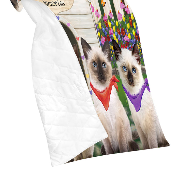 Spring Dog House Siamese Cats Quilt