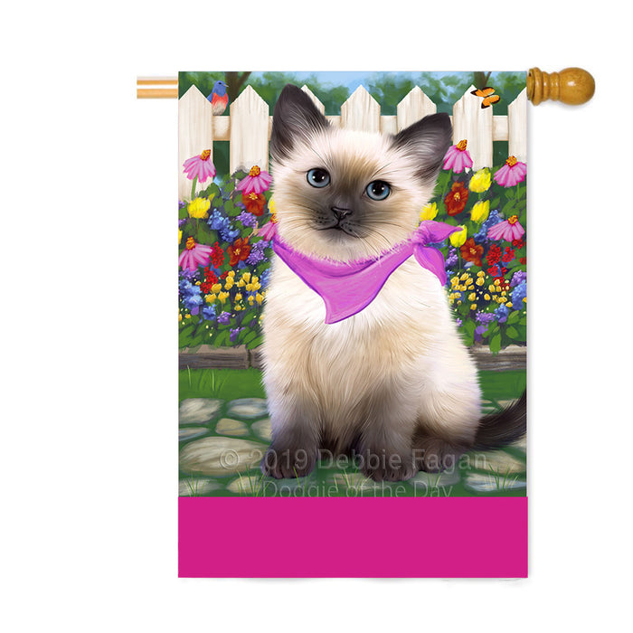 Personalized Spring Floral Siamese Cat Custom House Flag FLG-DOTD-A63060